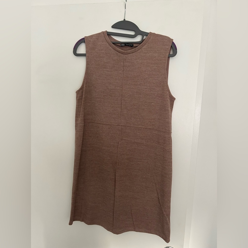 Zara Brown Ribbed Sheath Mini Dress